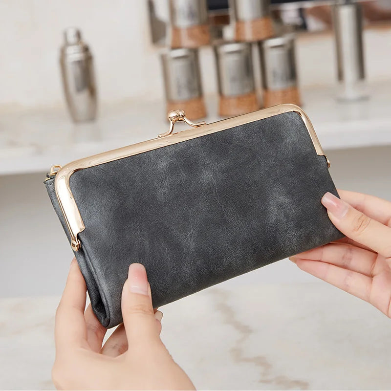 Solid Color Multi Functional Long Wallet, Vintage Clutch Coin Purse, Women's Card Holder Zipper Wallet-13