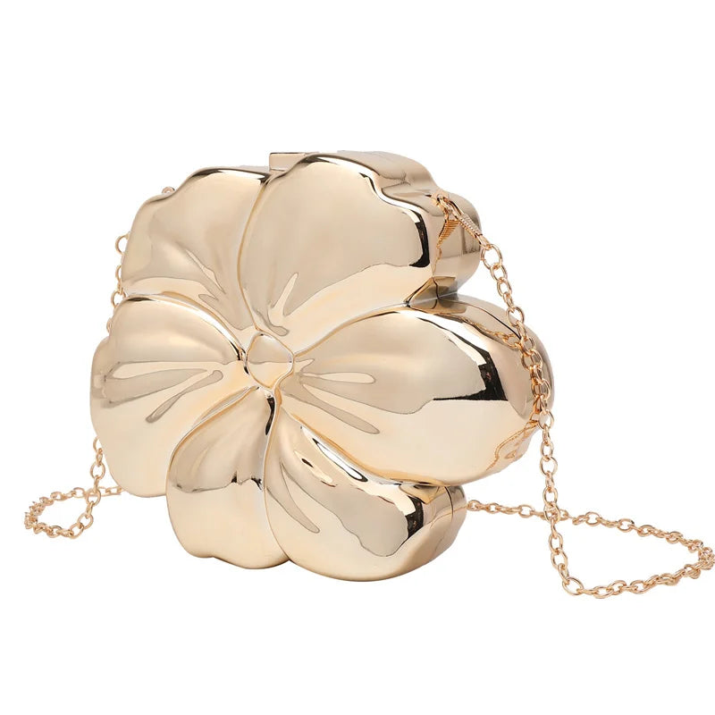 2024 Women Acrylic Evening Clutch Women Chic Metal Purses Shiny Unique Flower Shape Handbag Crossbody Chain Bag-7