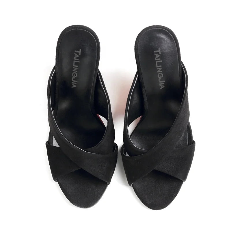 Black Wedge Sandals - Colorful Stained Glass Heel Design