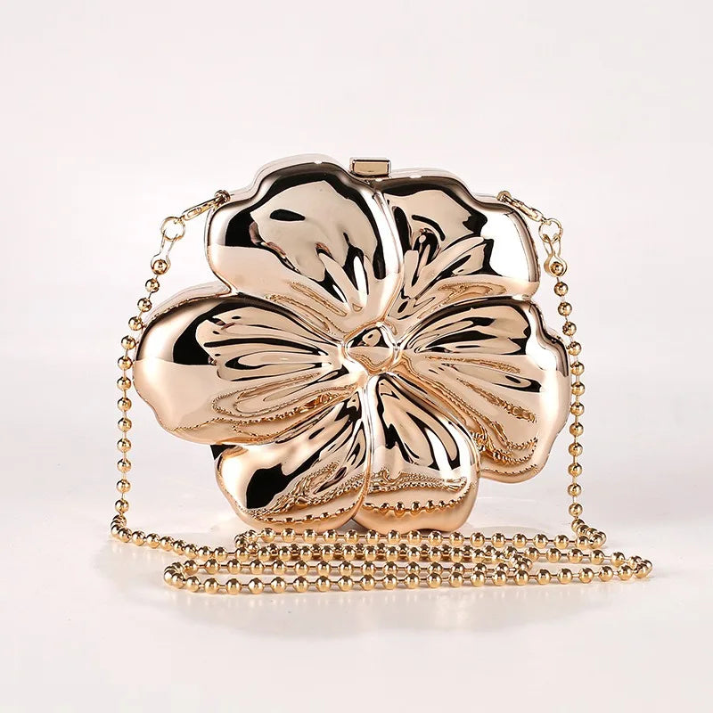 2024 Women Acrylic Evening Clutch Women Chic Metal Purses Shiny Unique Flower Shape Handbag Crossbody Chain Bag-6