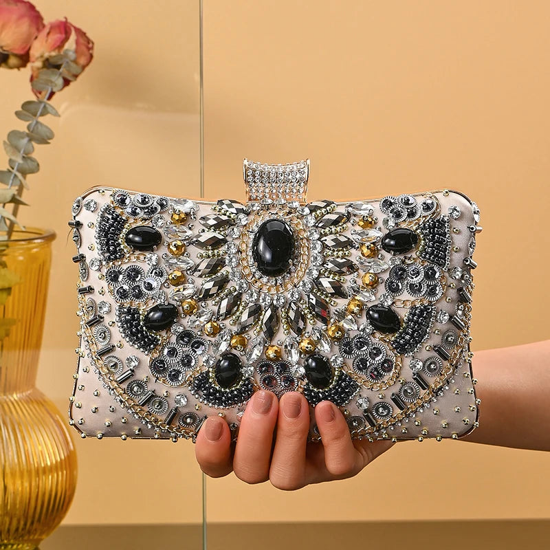 Fashion European and American Beaded Evening Clutch Bag Elegant and Charming Make-up Dinner Ladies Party Bride Embroidered Bag-2