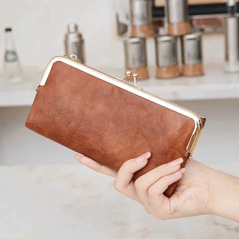 Solid Color Multi Functional Long Wallet, Vintage Clutch Coin Purse, Women's Card Holder Zipper Wallet-5