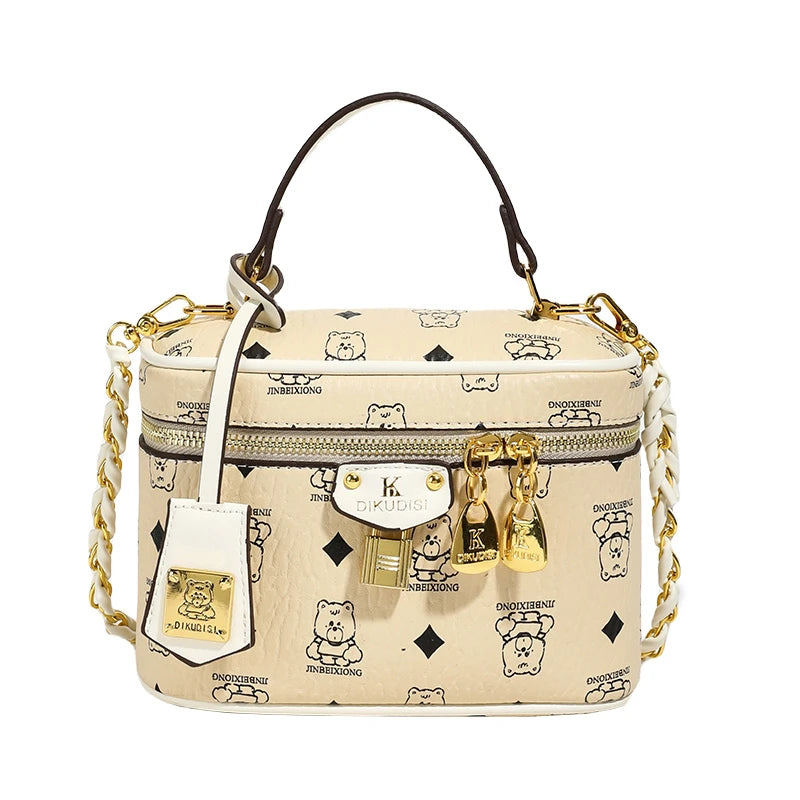 Monogram Crossbody Bag with Bear Pattern