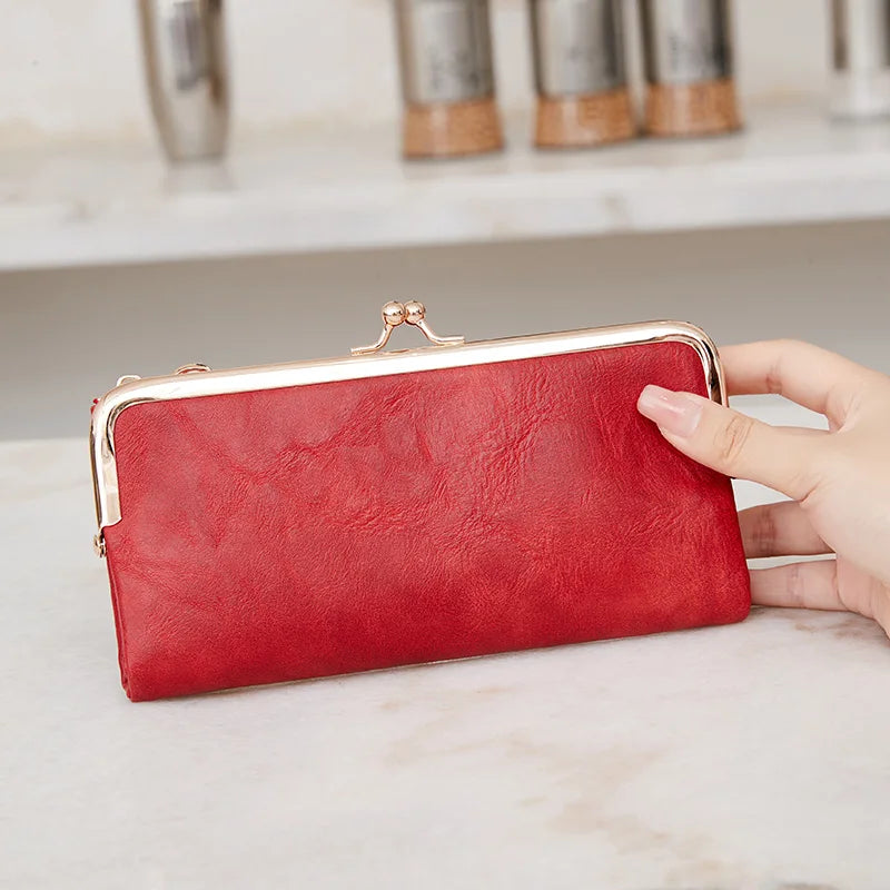 Solid Color Multi Functional Long Wallet, Vintage Clutch Coin Purse, Women's Card Holder Zipper Wallet-8