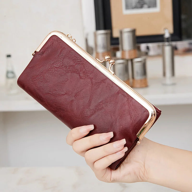 Solid Color Multi Functional Long Wallet, Vintage Clutch Coin Purse, Women's Card Holder Zipper Wallet-12