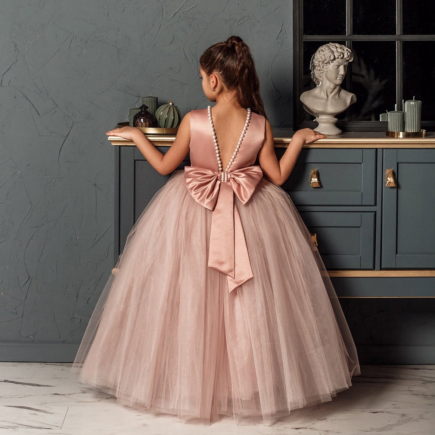 Formal Dress with Bow Detail and Pearl Straps