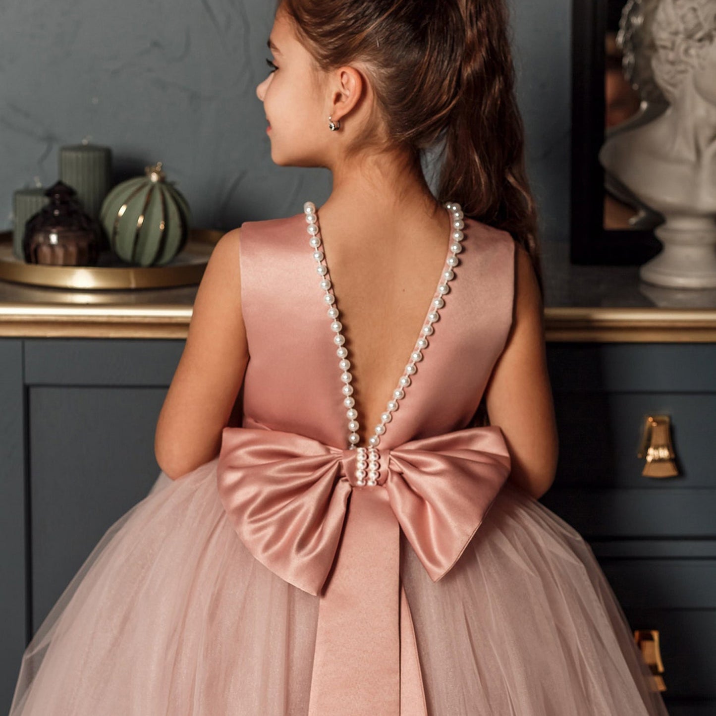 Formal Dress with Bow Detail and Pearl Straps