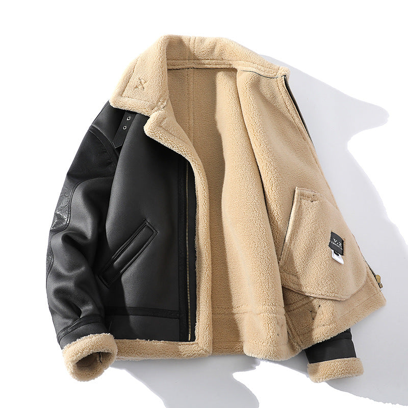 Sheepskin Leather Cropped Jacket