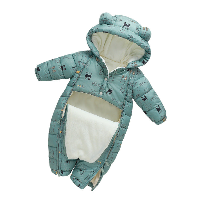 Baby Hooded Jumpsuits with Velvet inside