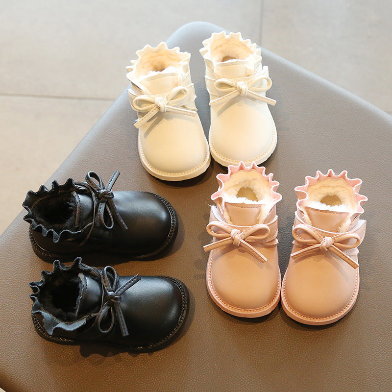Ruffled Ankle Boots with Bow Ties