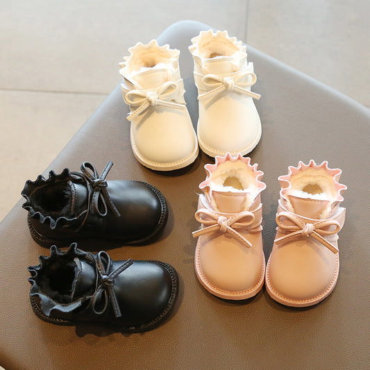 Ruffled Ankle Boots with Bow Ties