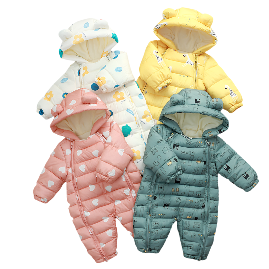 Baby Hooded Jumpsuits with Velvet inside