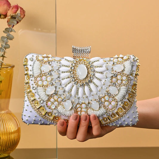 Fashion European and American Beaded Evening Clutch Bag Elegant and Charming Make-up Dinner Ladies Party Bride Embroidered Bag-0
