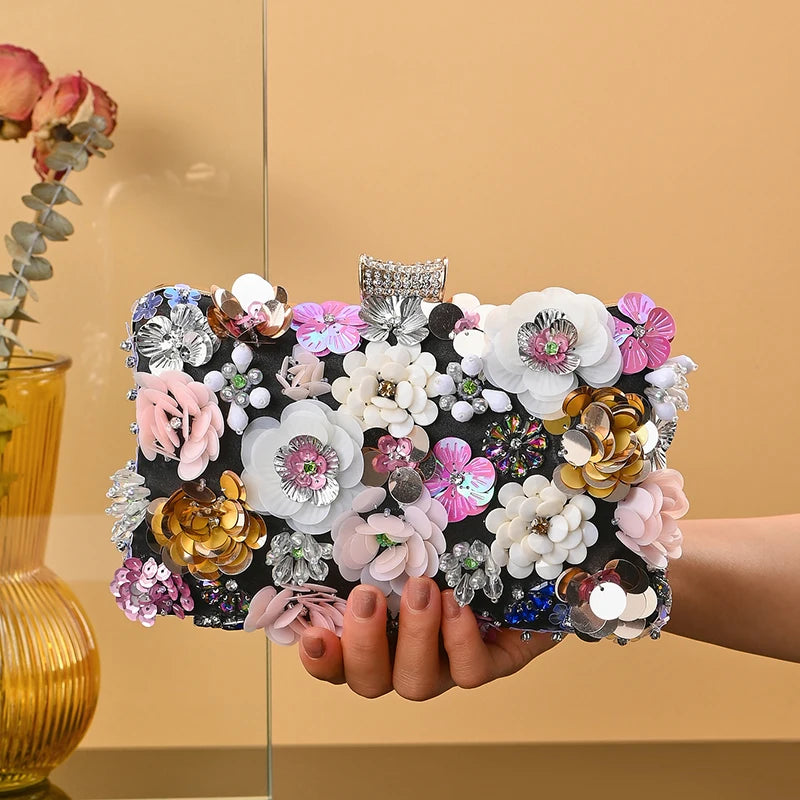 Vintage Flowers Women Evening Bag for Party Handmade Wedding Prom Handbag Clutch Bag Manufacturer Exquisite Appliques Beaded Bag-8