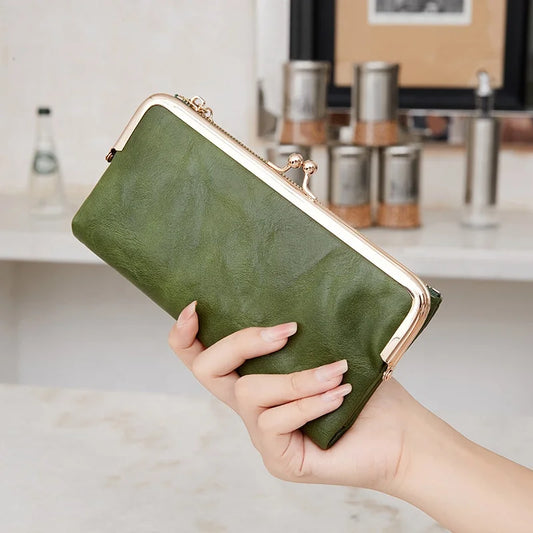 Solid Color Multi Functional Long Wallet, Vintage Clutch Coin Purse, Women's Card Holder Zipper Wallet-0