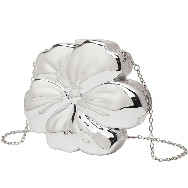 2024 Women Acrylic Evening Clutch Women Chic Metal Purses Shiny Unique Flower Shape Handbag Crossbody Chain Bag-9