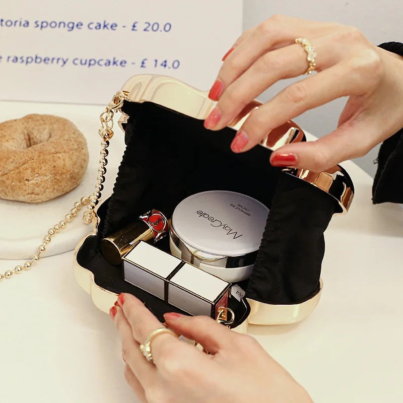 2024 Women Acrylic Evening Clutch Women Chic Metal Purses Shiny Unique Flower Shape Handbag Crossbody Chain Bag-1