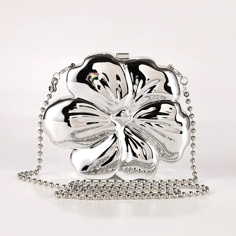 2024 Women Acrylic Evening Clutch Women Chic Metal Purses Shiny Unique Flower Shape Handbag Crossbody Chain Bag-8