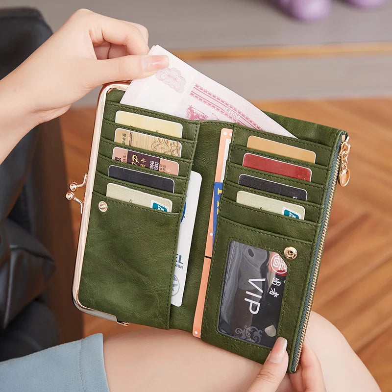 Solid Color Multi Functional Long Wallet, Vintage Clutch Coin Purse, Women's Card Holder Zipper Wallet-2