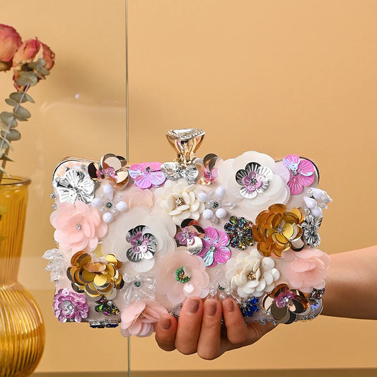 Vintage Flowers Women Evening Bag for Party Handmade Wedding Prom Handbag Clutch Bag Manufacturer Exquisite Appliques Beaded Bag-0