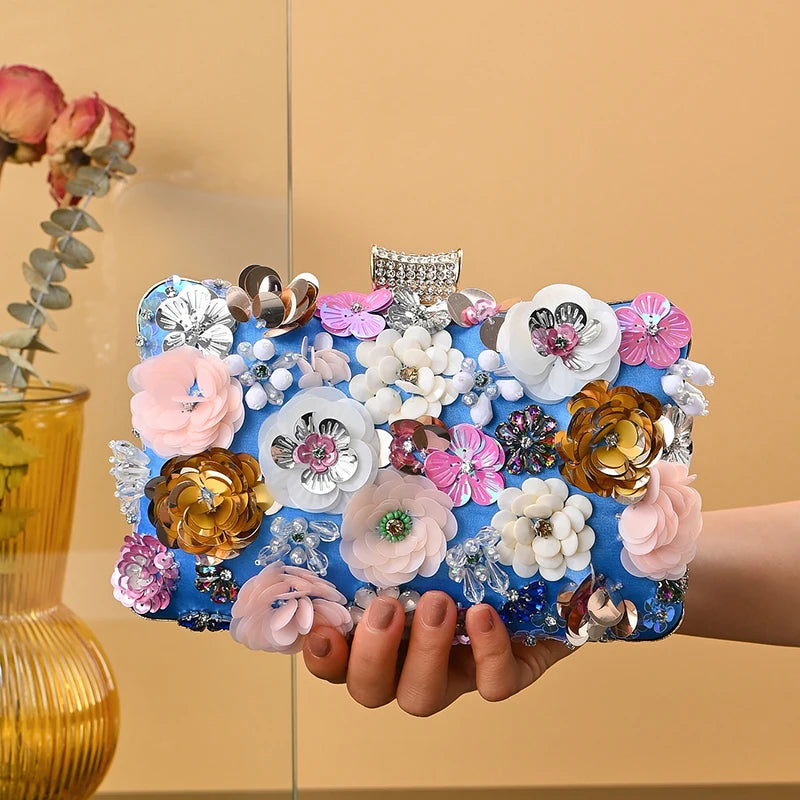 Vintage Flowers Women Evening Bag for Party Handmade Wedding Prom Handbag Clutch Bag Manufacturer Exquisite Appliques Beaded Bag-3