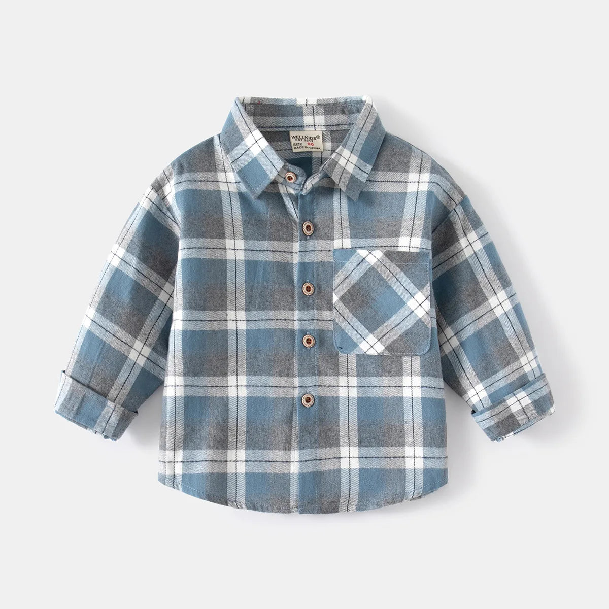 Boys Plaid Cotton Shirt - Long Sleeve Button Up