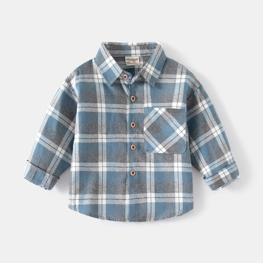 Boys Plaid Cotton Shirt - Long Sleeve Button Up