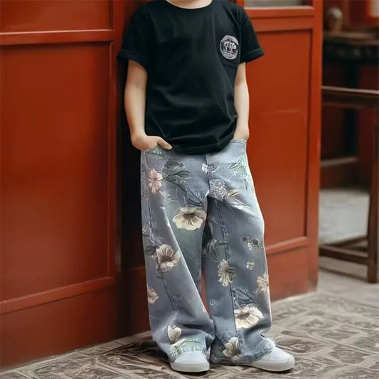 Trendy Boys' Floral Print Fashion Pants