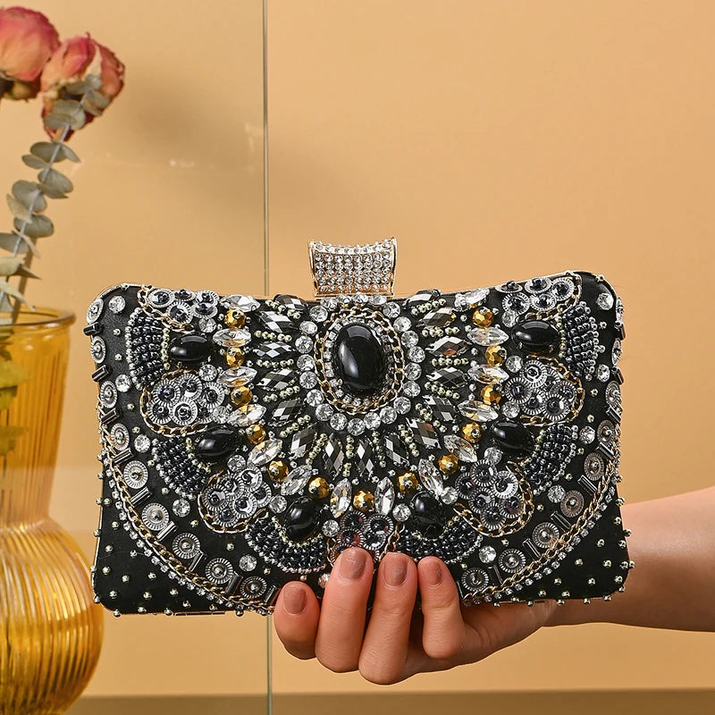 Fashion European and American Beaded Evening Clutch Bag Elegant and Charming Make-up Dinner Ladies Party Bride Embroidered Bag-1