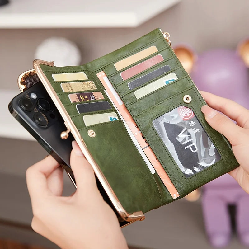 Solid Color Multi Functional Long Wallet, Vintage Clutch Coin Purse, Women's Card Holder Zipper Wallet-1