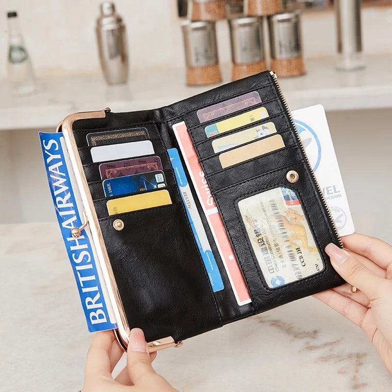 Solid Color Multi Functional Long Wallet, Vintage Clutch Coin Purse, Women's Card Holder Zipper Wallet-4