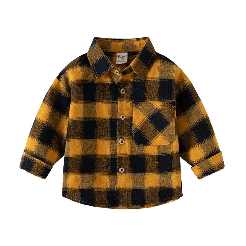 Boys Plaid Cotton Shirt - Long Sleeve Button Up