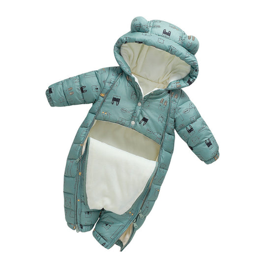 Baby Hooded Jumpsuits with Velvet inside